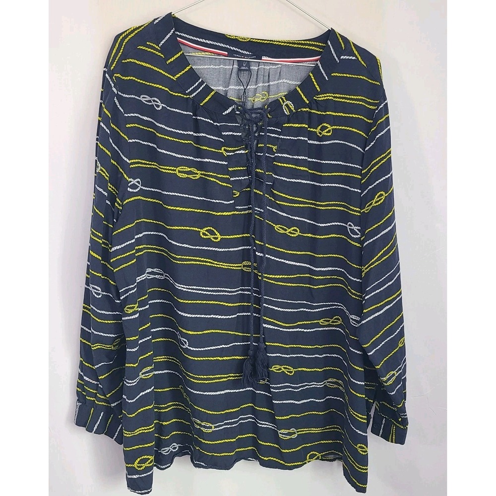 NWOT Tommy Hilfiger 1X Womens Peasant Top Long Sleeve Nautical Knot Rope Lace Up